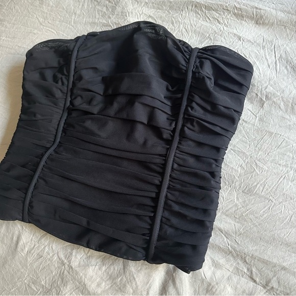 Zara Ruched Strapless Tulle Tube Top Black Medium - Picture 3 of 6